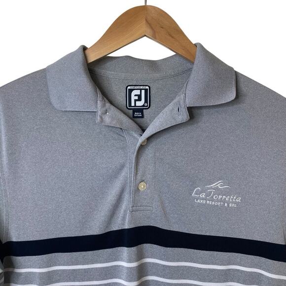 FootJoy Mens Medium Athletic Fit Gray Polo Shirt La Torretta Lake Resort & Spa - Picture 2 of 10